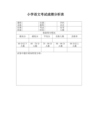 小学语文考试成绩分析表