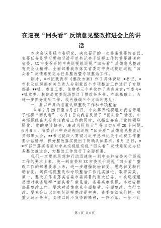 在巡视“回头看”反馈意见整改推进会上的讲话发言