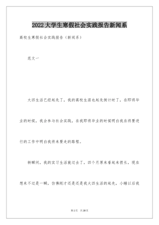 2024大学生寒假社会实践报告新闻系