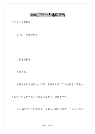 2024厂长个人述职报告