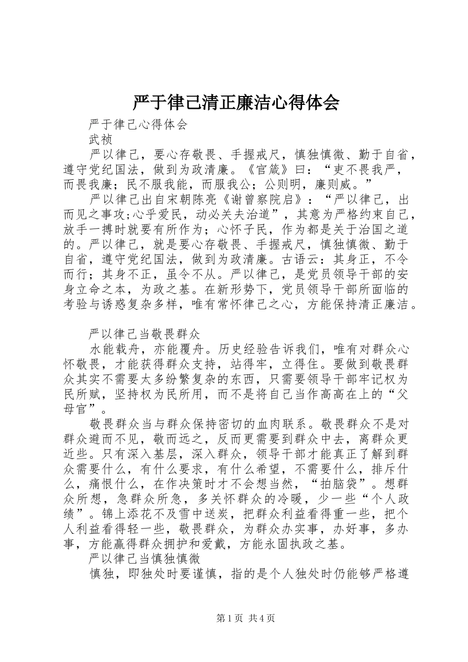 严于律己清正廉洁体会心得_第1页