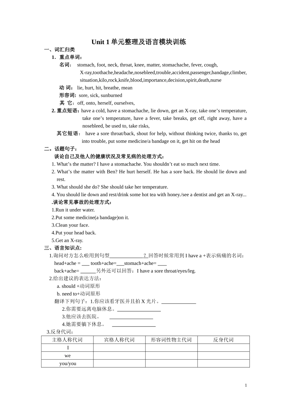 新目标八年级下Unit1单元整理及语言模块训练_第1页