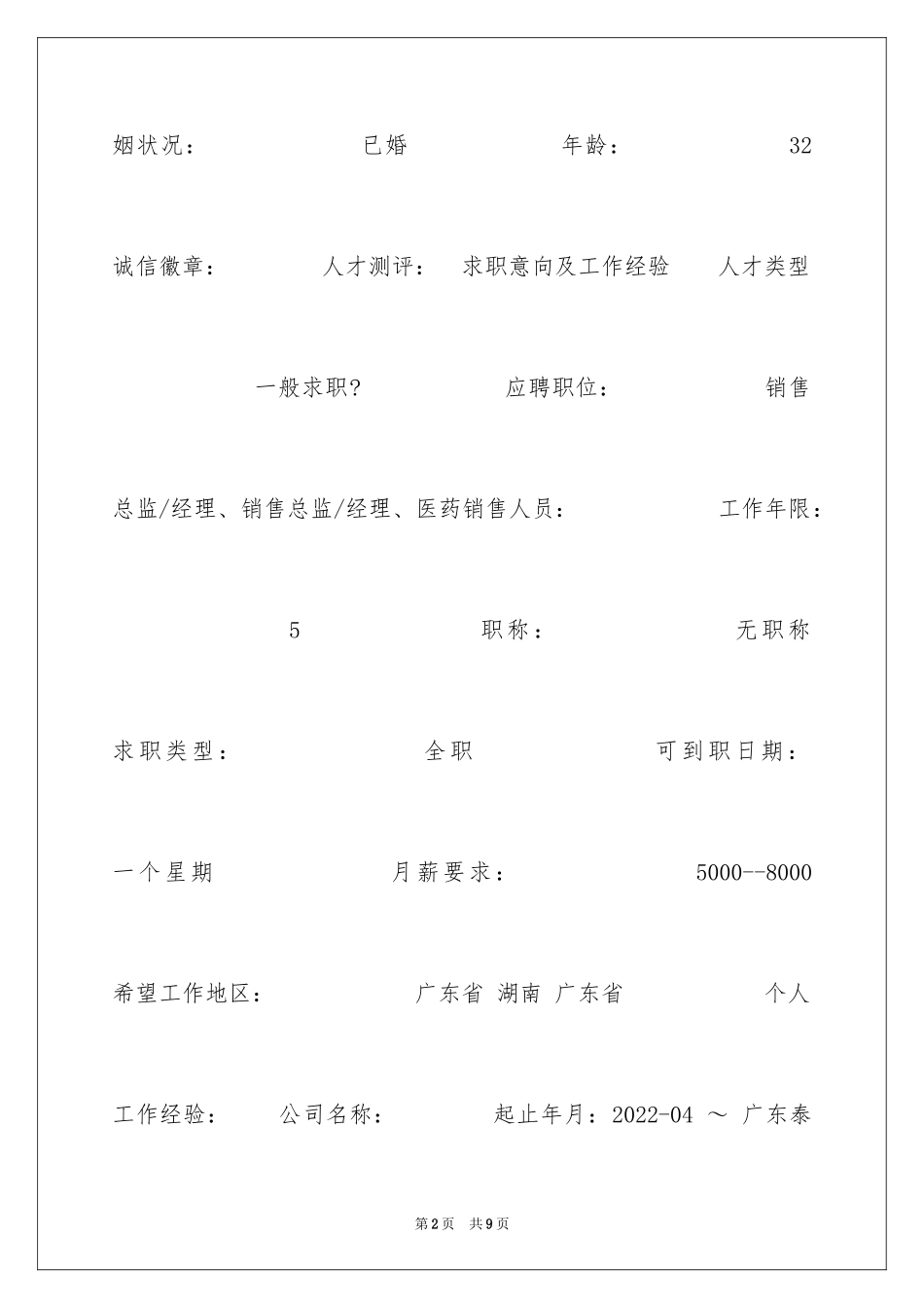 2024医药销售人员简历_第2页