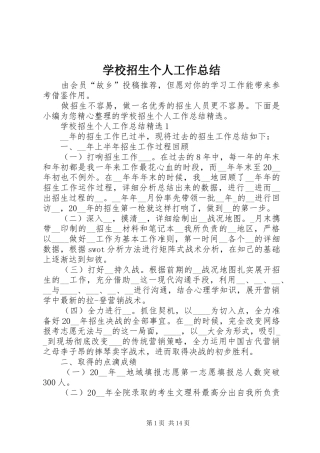 学校招生个人工作总结 