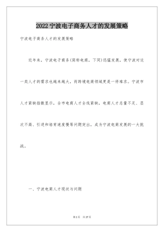 2024宁波电子商务人才的发展策略