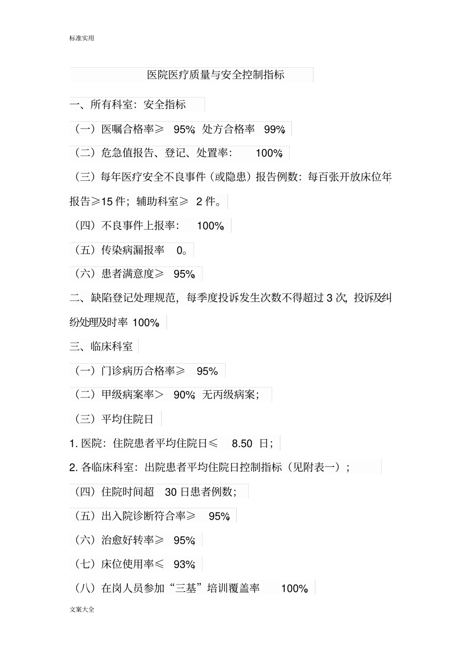 医院医疗系统高质量与安全系统控制指标_第1页