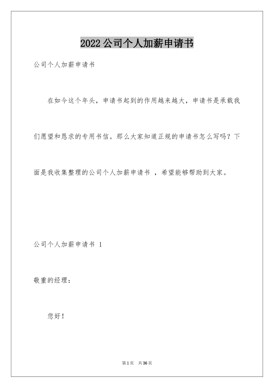 2024公司个人加薪申请书 _第1页