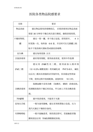 医院各类物品院感要求