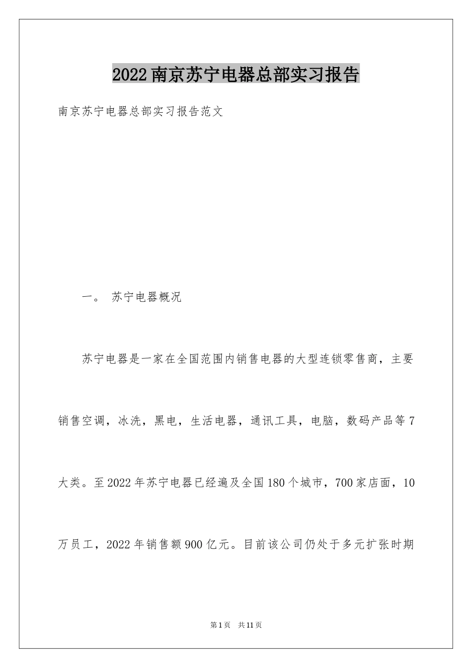2024南京苏宁电器总部实习报告_第1页
