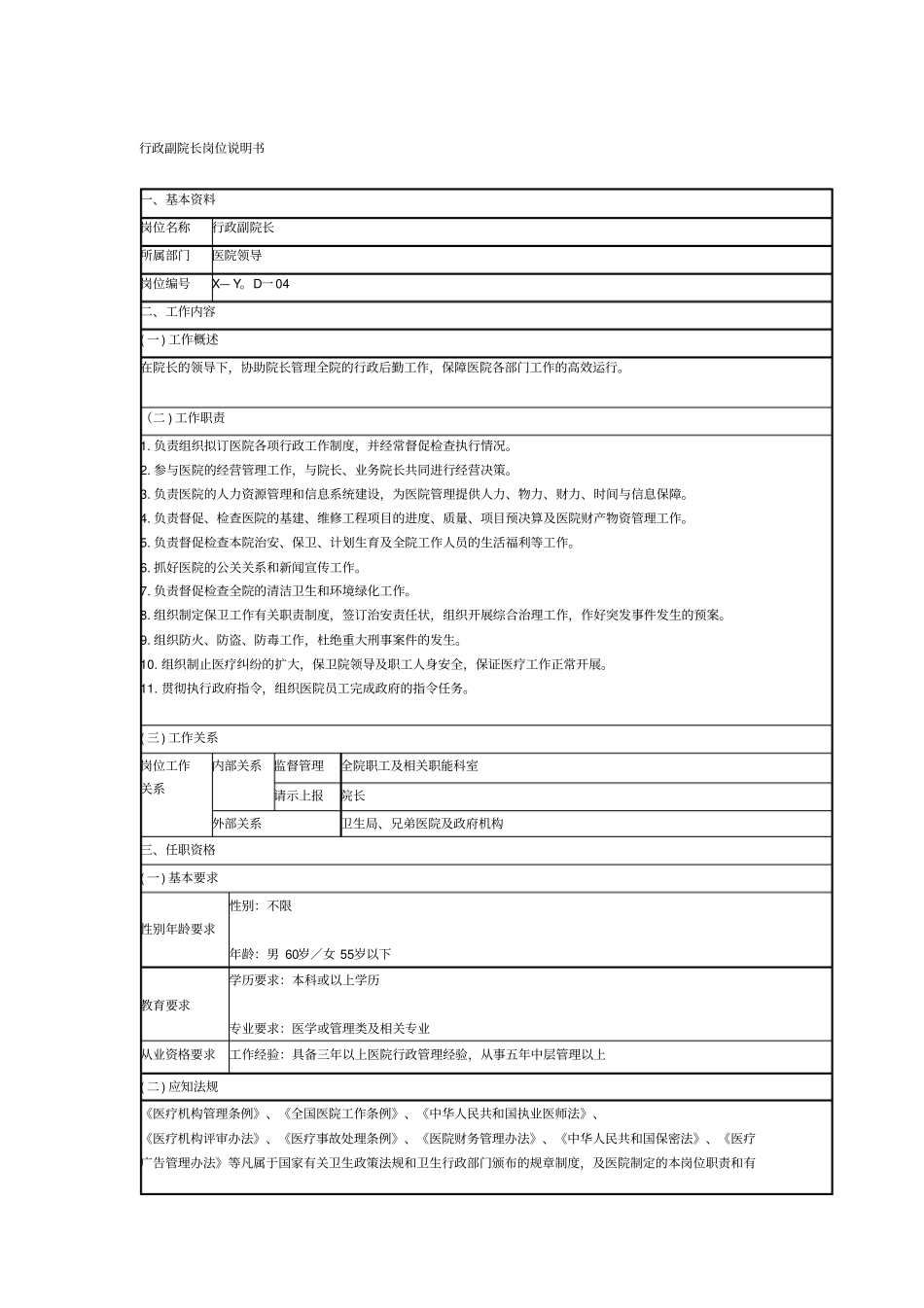 医院后勤岗位说明书_第1页