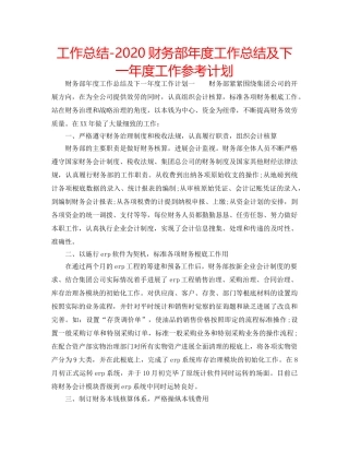 工作总结-2020财务部年度工作总结及下一年度工作参考计划 