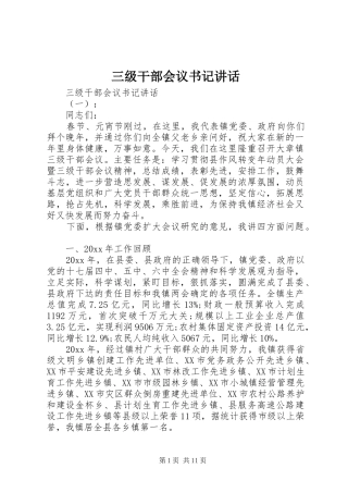 三级干部会议书记讲话发言