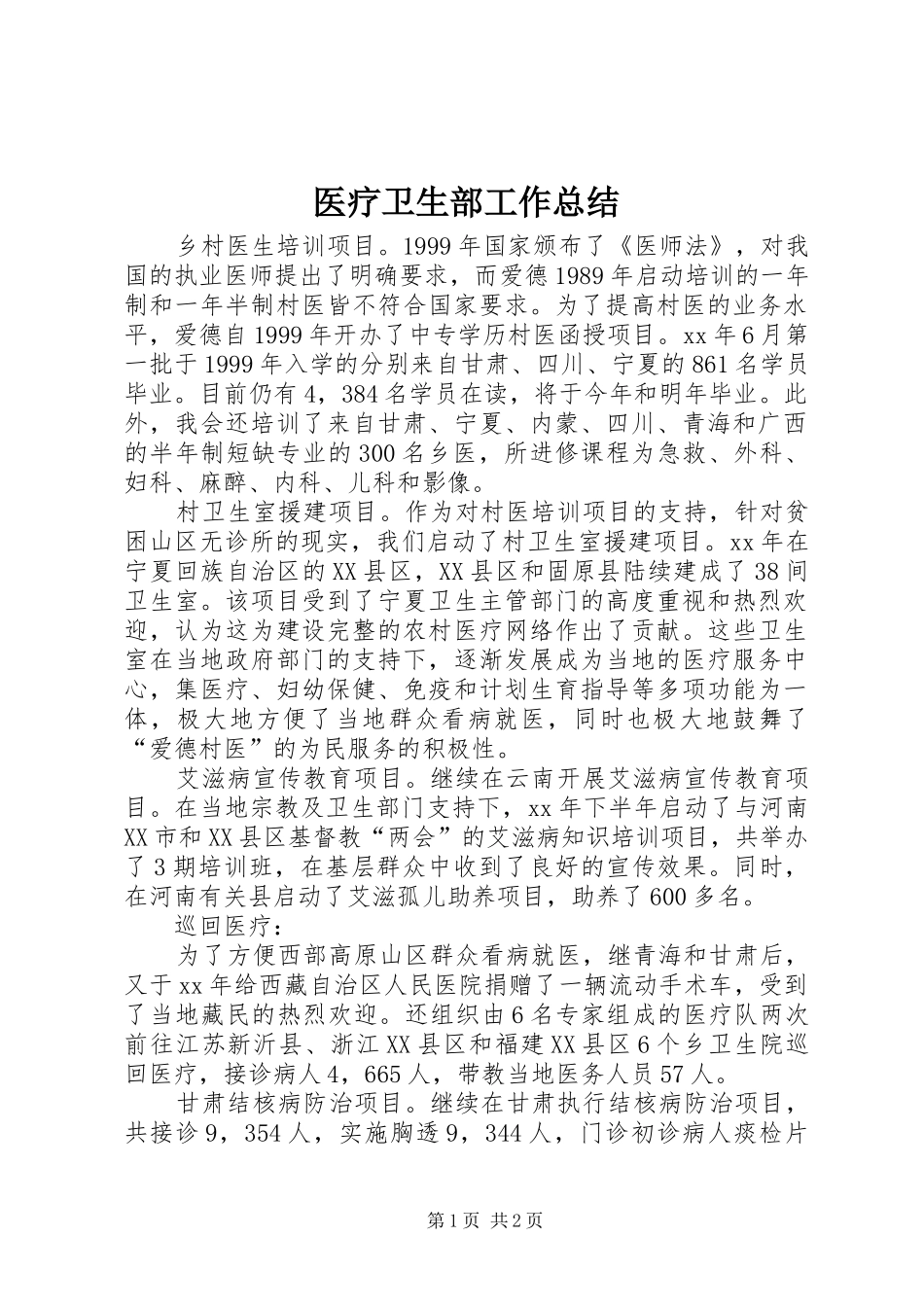 医疗卫生部工作总结 _第1页