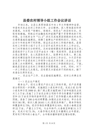 县委农村领导小组工作会议讲话发言