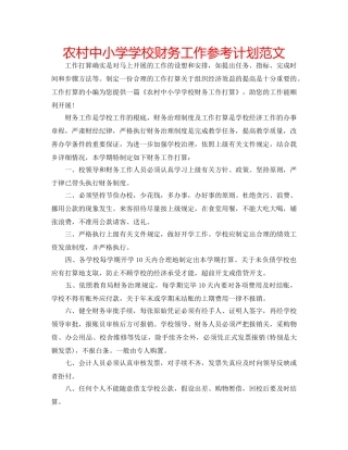 农村中小学学校财务工作参考计划范文 