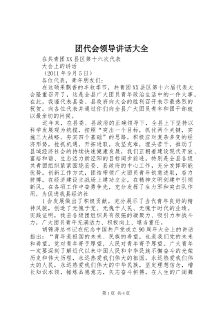团代会领导讲话发言大全