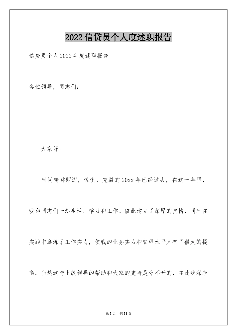 2024信贷员个人度述职报告_第1页