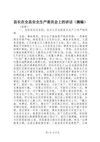 县长在全县安全生产委员会上的讲话发言（摘编）