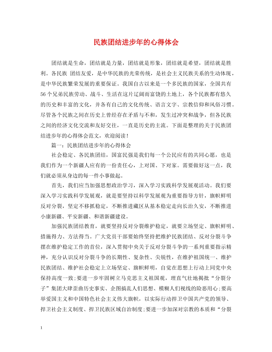 民族团结进步年的心得体会 _第1页