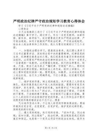严明政治纪律严守政治规矩学习教育体会心得