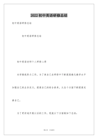 2024初中英语研修总结