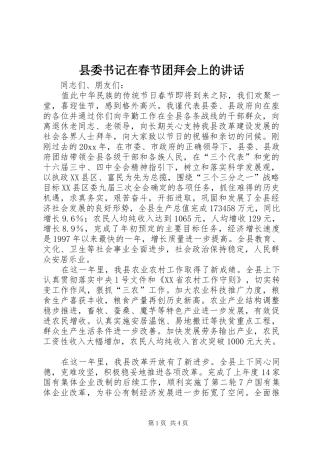 县委书记在春节团拜会上的讲话发言(20)