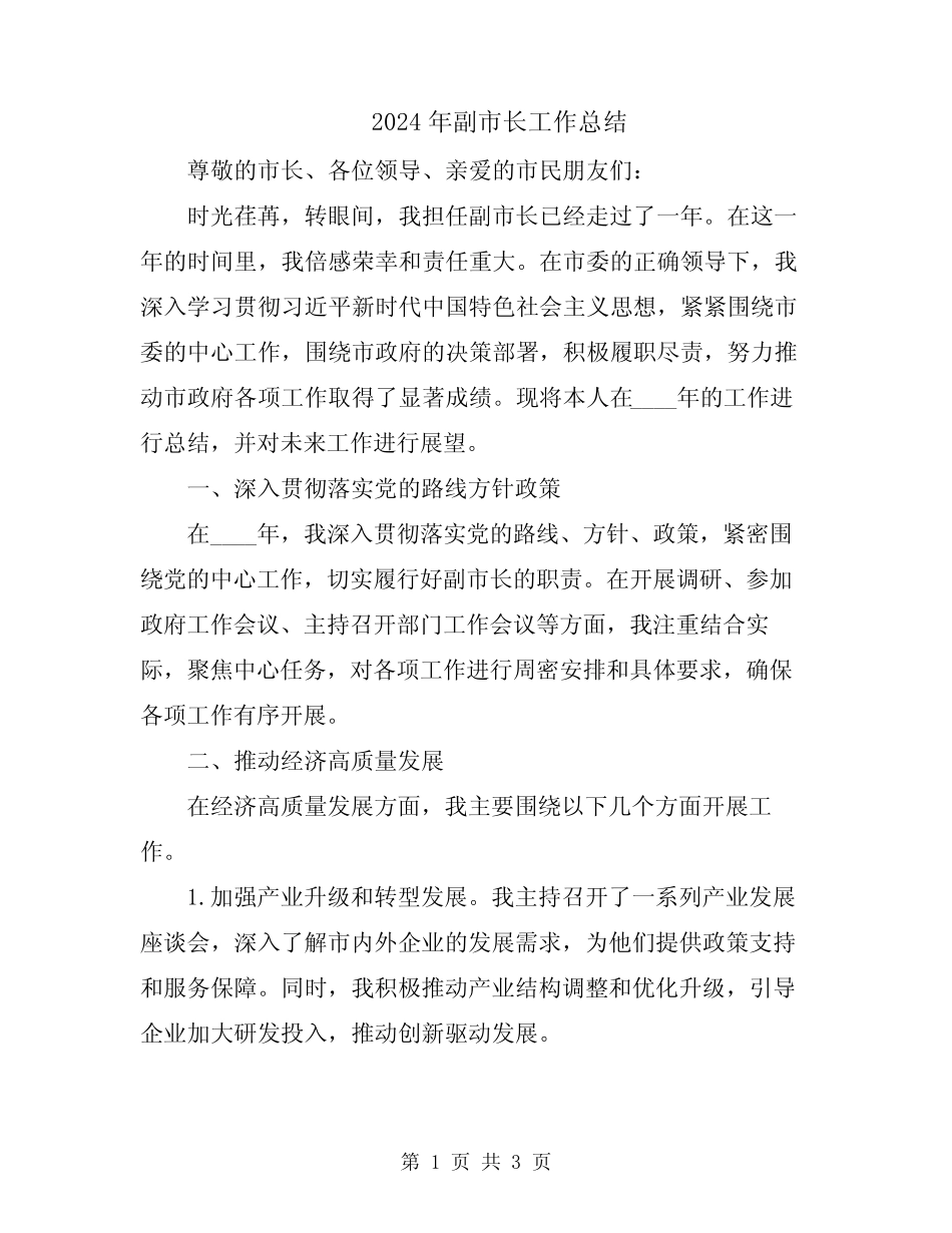 2024年副市长工作总结 _第1页
