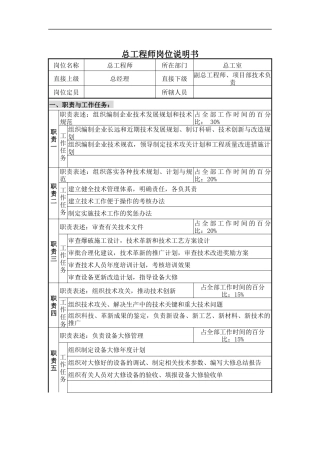 总工程师岗位说明书