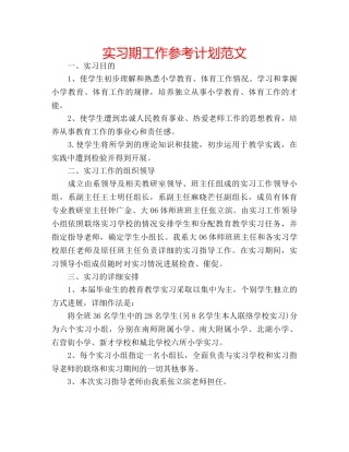 实习期工作参考计划范文 