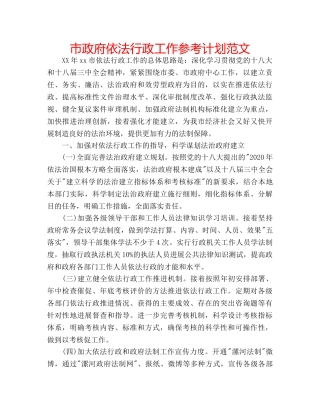 市政府依法行政工作参考计划范文 