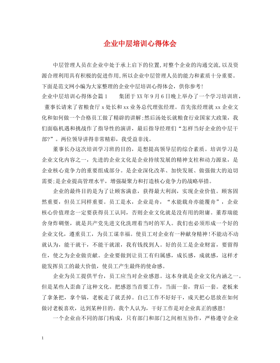 企业中层培训心得体会 _第1页