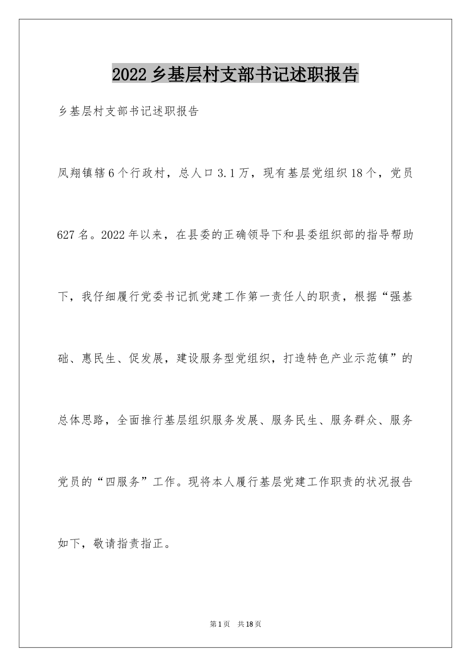 2024乡基层村支部书记述职报告_第1页