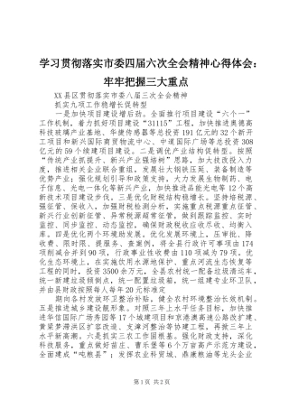 学习贯彻落实市委四届六次全会精神体会心得：牢牢把握三大重点