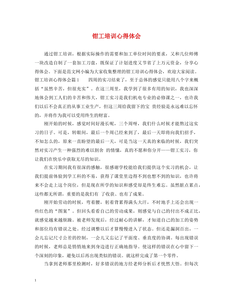 钳工培训心得体会 _第1页