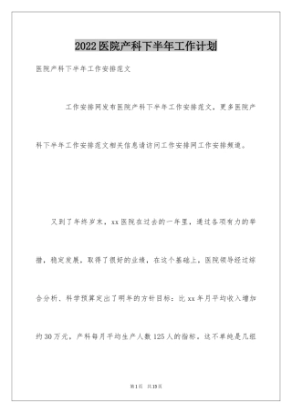 2024医院产科下半年工作计划