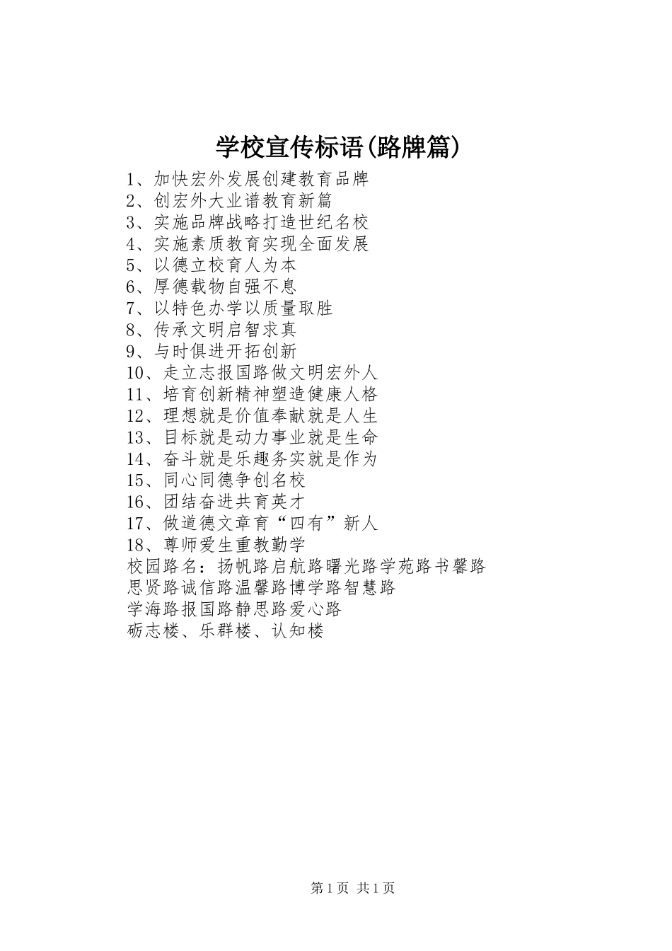 学校宣传标语(路牌篇)_第1页