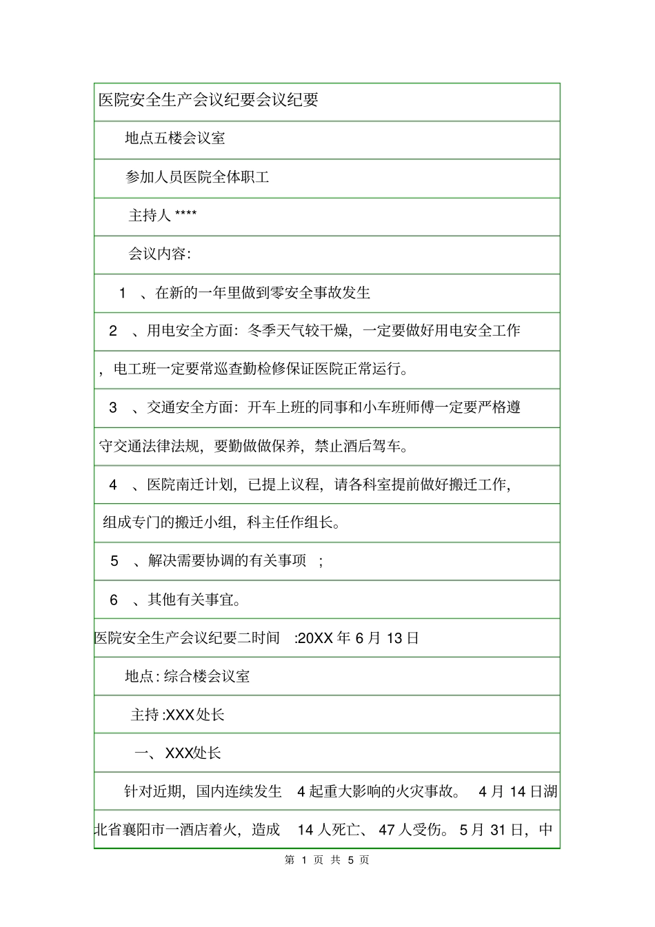 医院安全生产会议纪要会议纪要_第1页