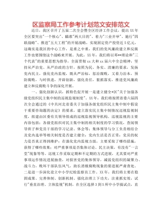 区监察局工作参考计划范文安排范文 