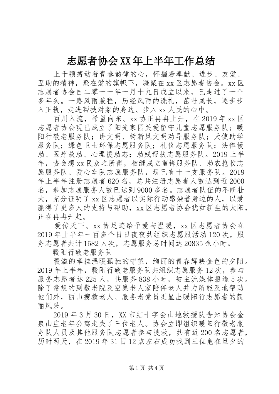 志愿者协会XX年上半年工作总结 _第1页
