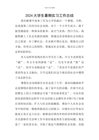 2024大学生暑期实习工作总结