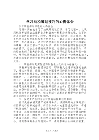 学习纳税筹划技巧的体会心得