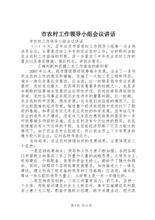 市农村工作领导小组会议讲话发言