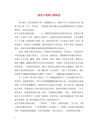 试当小老师心得体会 