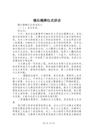 镇长揭牌仪式讲话发言