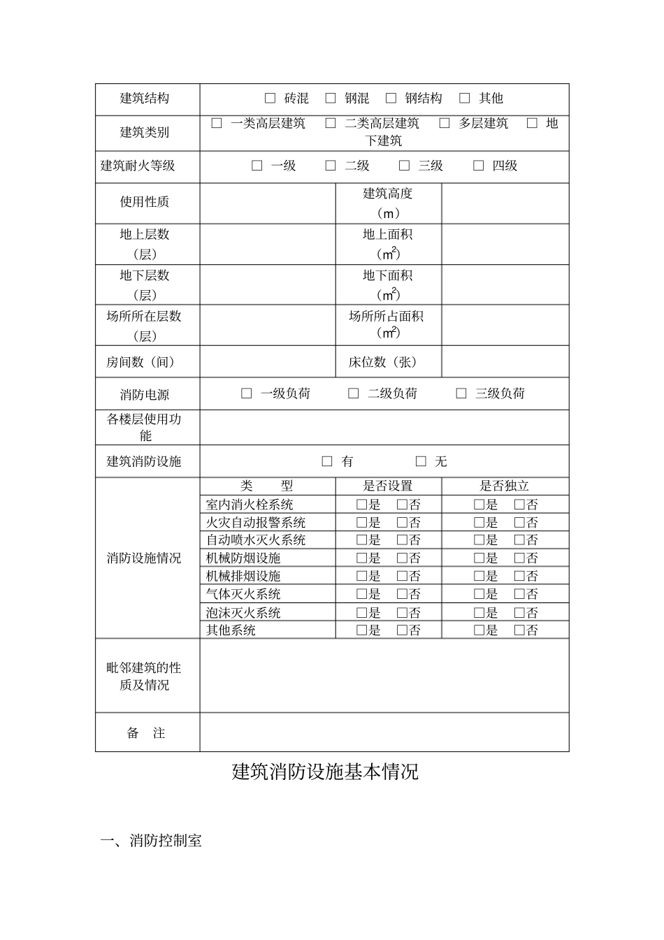 医院建筑及消防设施信息表_第2页