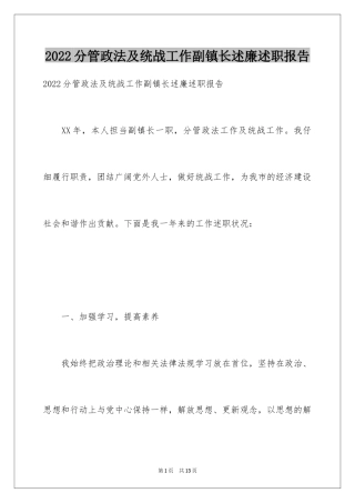 2024分管政法及统战工作副镇长述廉述职报告