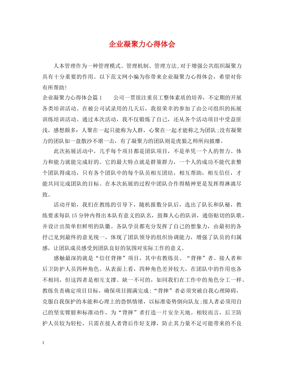 企业凝聚力心得体会 _第1页
