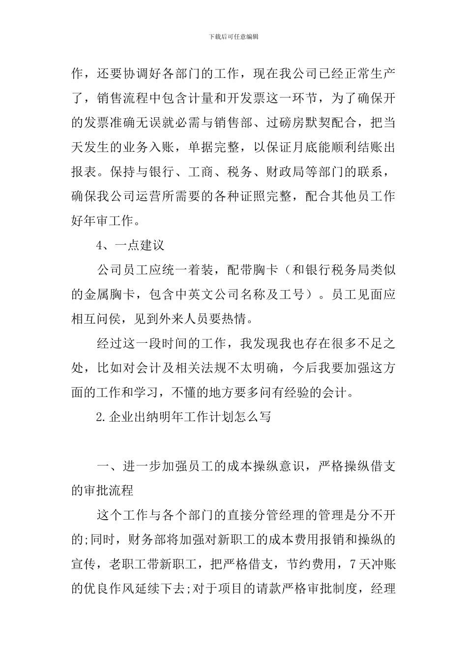 企业出纳明年工作计划怎么写_第2页