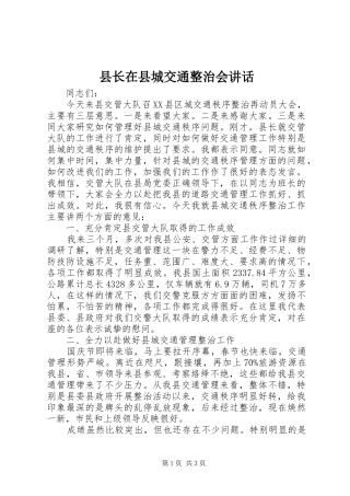 县长在县城交通整治会讲话发言