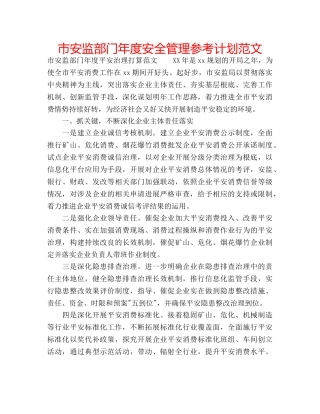 市安监部门年度安全管理参考计划范文 